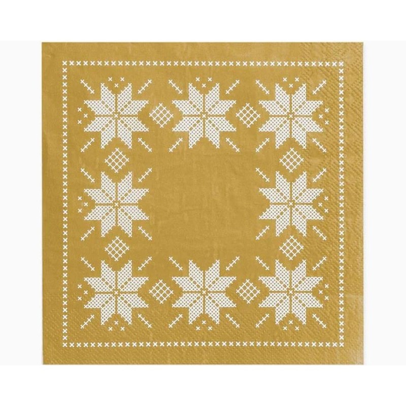 SERVILLETAS NAVIDAD 30 Un. 33x33cm MAXI 7475 BORDADO ORO