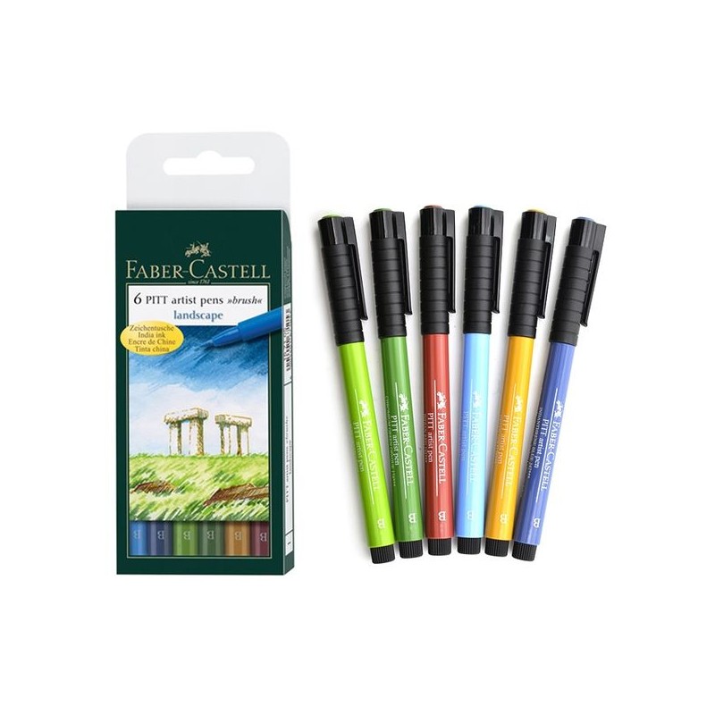 SET 6 ROTULADORES FABER CASTELL PITT PINCEL TONOS PAISAJE