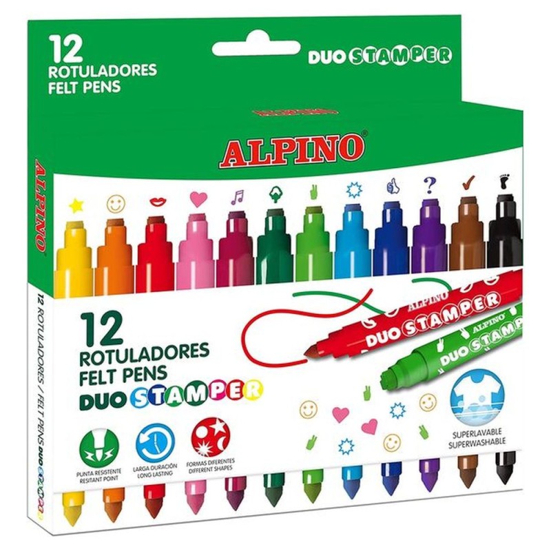 ROTULADORES ALPINO DUO STAMPER ESTUCHE 12 COLORES