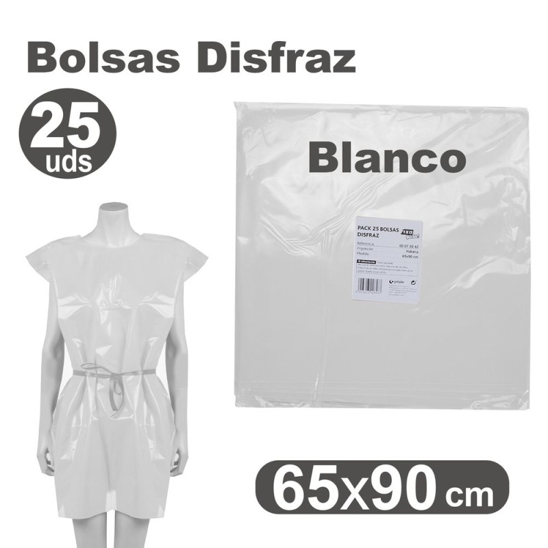 BOLSA DISFRAZ PLASTICO PACK 25 Un. 65x90cm BLANCA