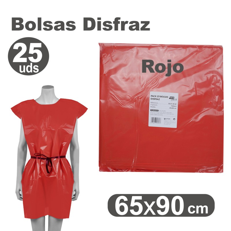 BOLSA DISFRAZ PLASTICO PACK 25 Un. 65x90cm ROJO