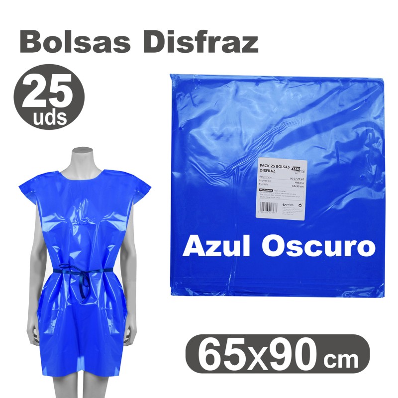 BOLSA DISFRAZ PLASTICO PACK 25 Un. 65x90cm AZUL OSCURO