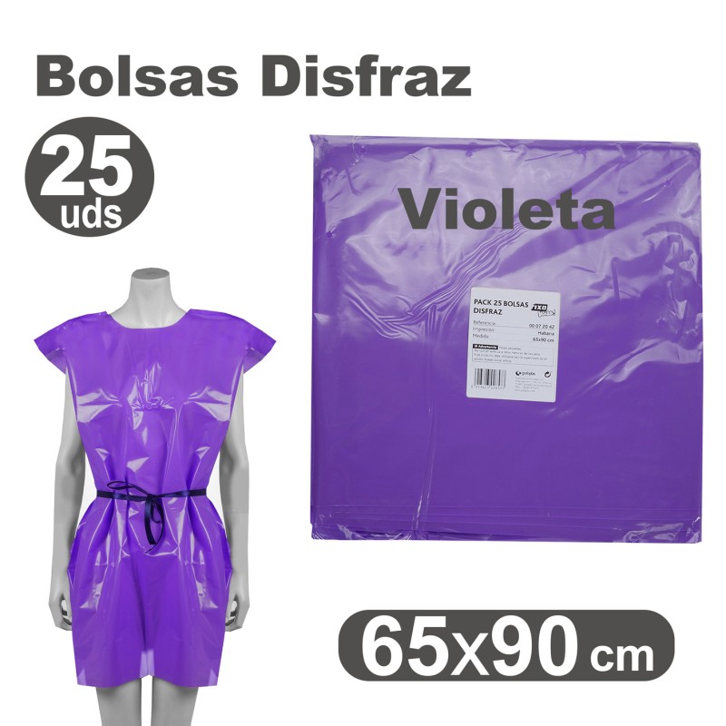 BOLSA DISFRAZ PLASTICO PACK 25 Un. 65x90cm VIOLETA