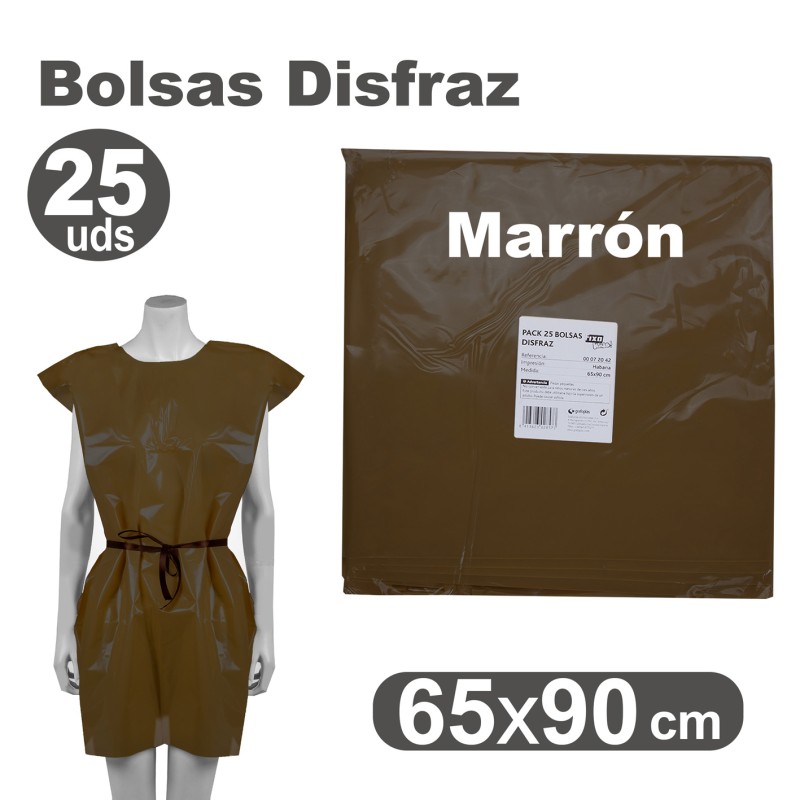 BOLSA DISFRAZ PLASTICO PACK 25 Un. 65x90cm MARRON