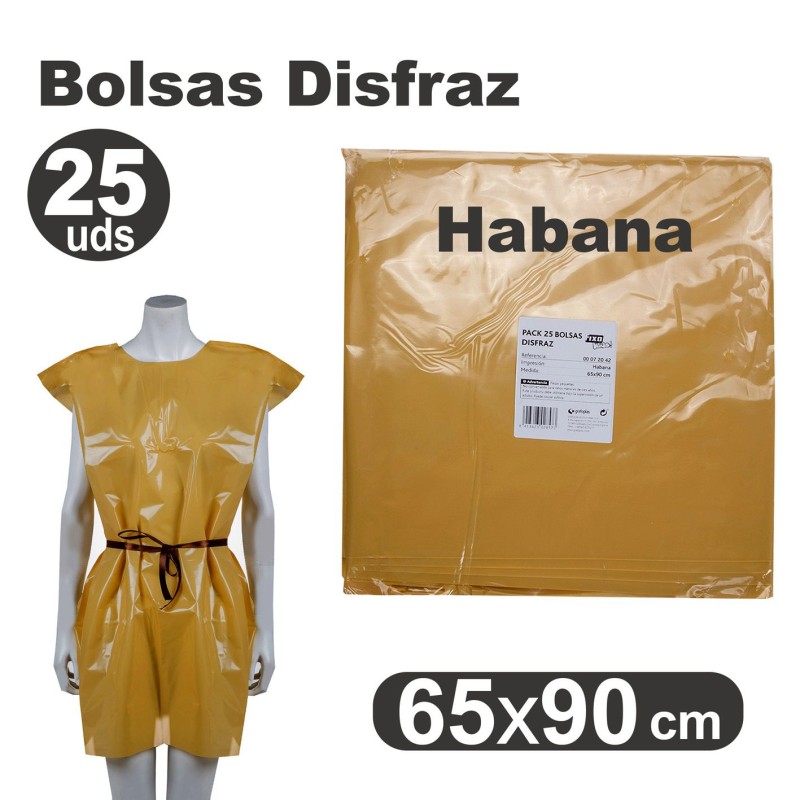 BOLSA DISFRAZ PLASTICO PACK 25 Un. 65x90cm HABANA