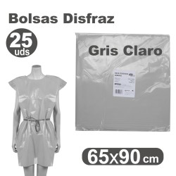 BOLSA DISFRAZ PLASTICO PACK 25 Un. 65x90cm GRIS CLARO