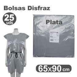 BOLSA DISFRAZ PLASTICO PACK 25 Un. 65x90cm PLATA