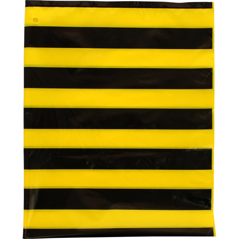 BOLSA DISFRAZ PLASTICO PACK 25 Un. 65x90cm RAYAS AMARILLO/NEGRO.