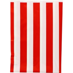 BOLSA DISFRAZ PLASTICO PACK 25 Un. 65x90cm RAYAS BLANCO/ROJO