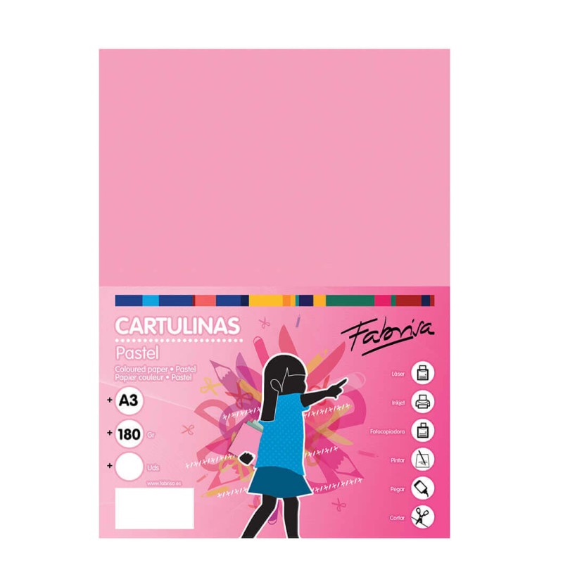 PACK 50 CARTULINAS A3-180 gr ROSA