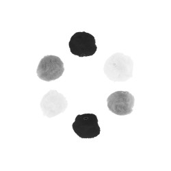 POMPONES AGUJERO 50 Un. de 2,5 cm TONOS BLANCO/NEGRO