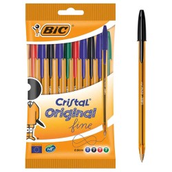 BOLIGRAFO BIC CRISTAL PACK 10 Un. PUNTA FINA 0,8 SURTIDOS