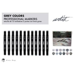 *SET 12 MARKERS ALCOHOL ARTIST DUO AB-0715 GRISES