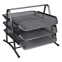 BANDEJAS CONJUNTO 3 PORTAPAPELES REJILLA METALICA NEGRO